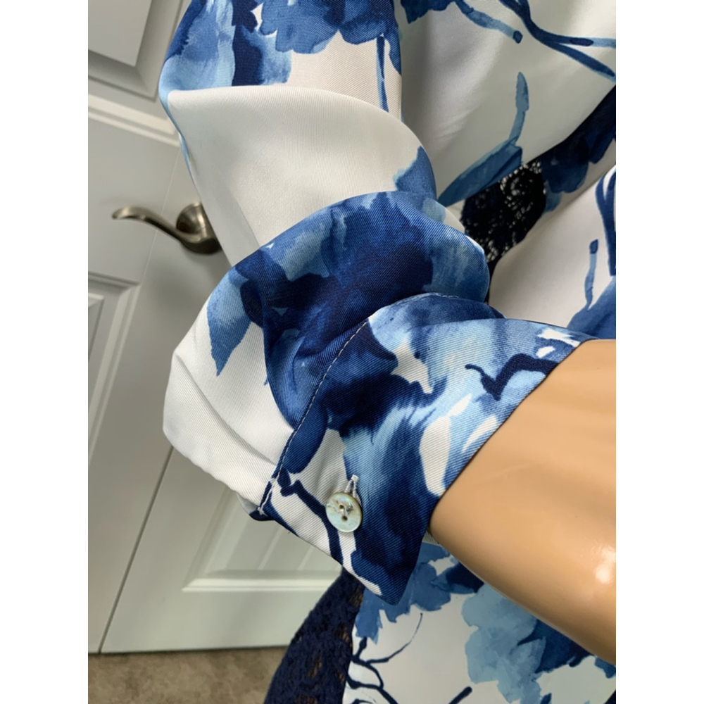 Dennis Basso Floral Button-Up Shirt Sz Med White/Blue Lace Back Eclectic Grandpa - Picture 4 of 11